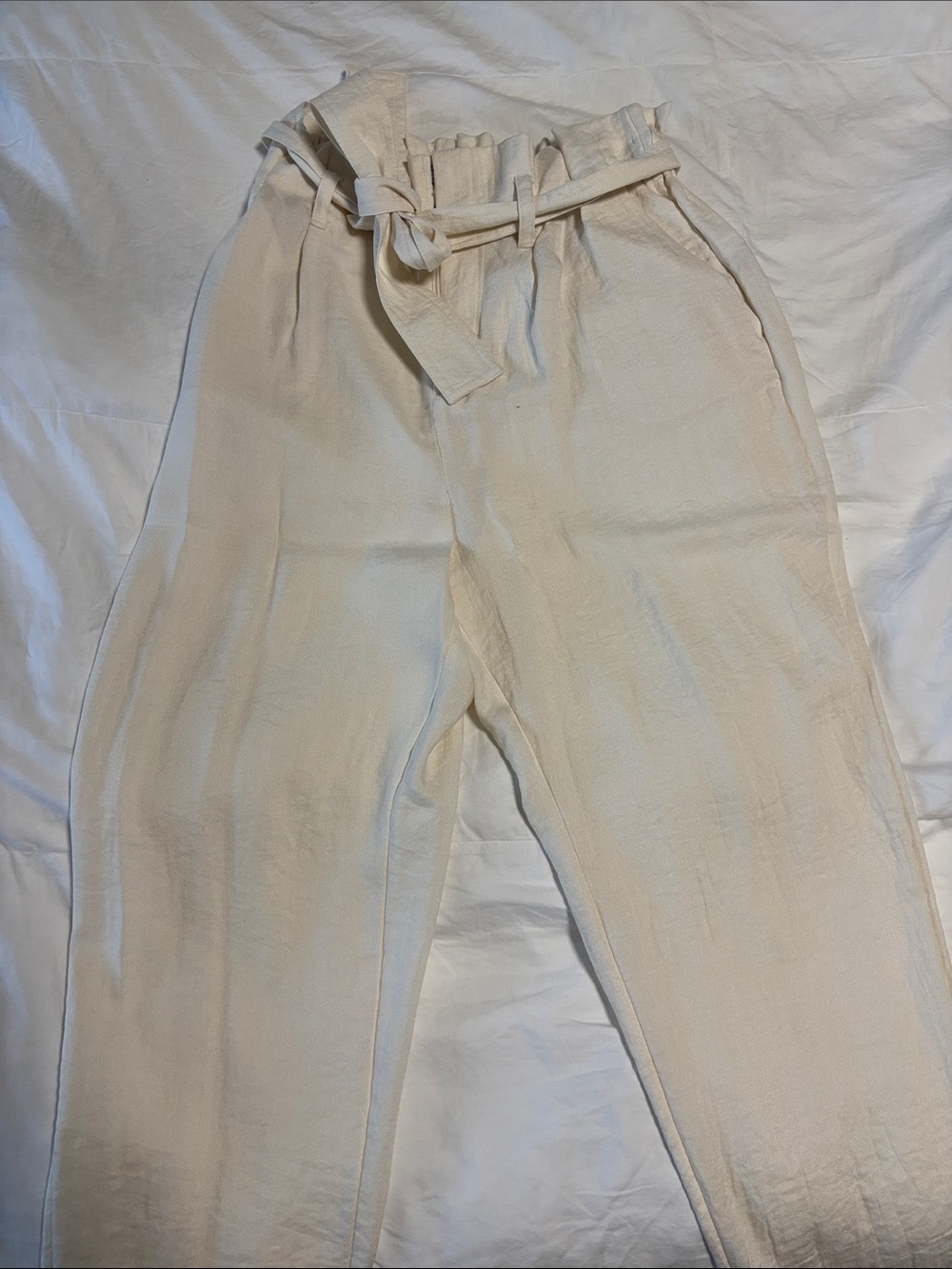 Cream paper bag pants